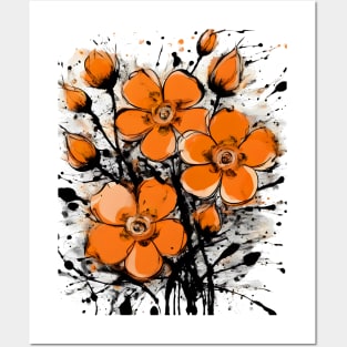 Orange Flowers Painting Street Art Style Posters and Art